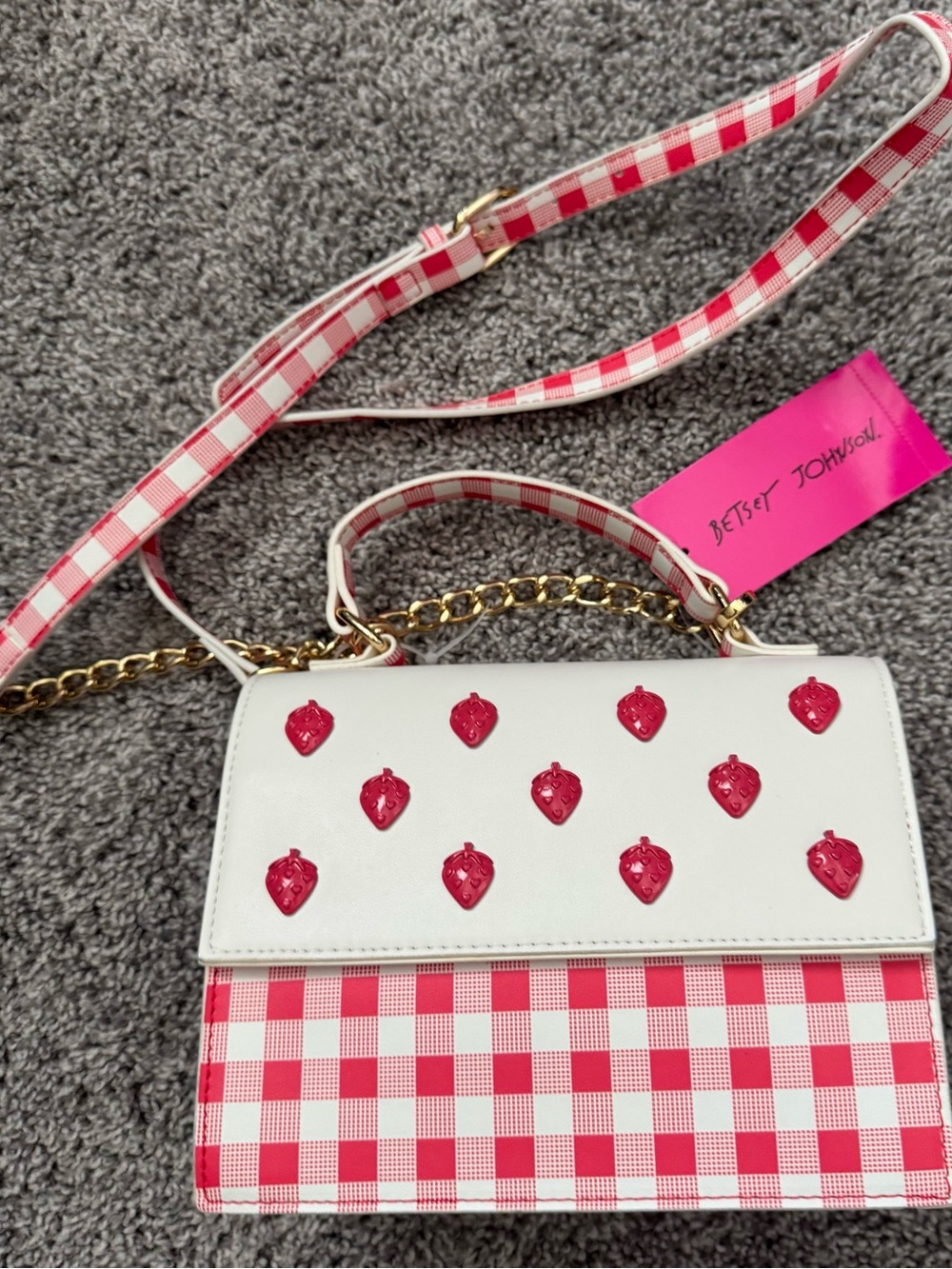 Betsey Johnson Strawberry Gingham Crossbody